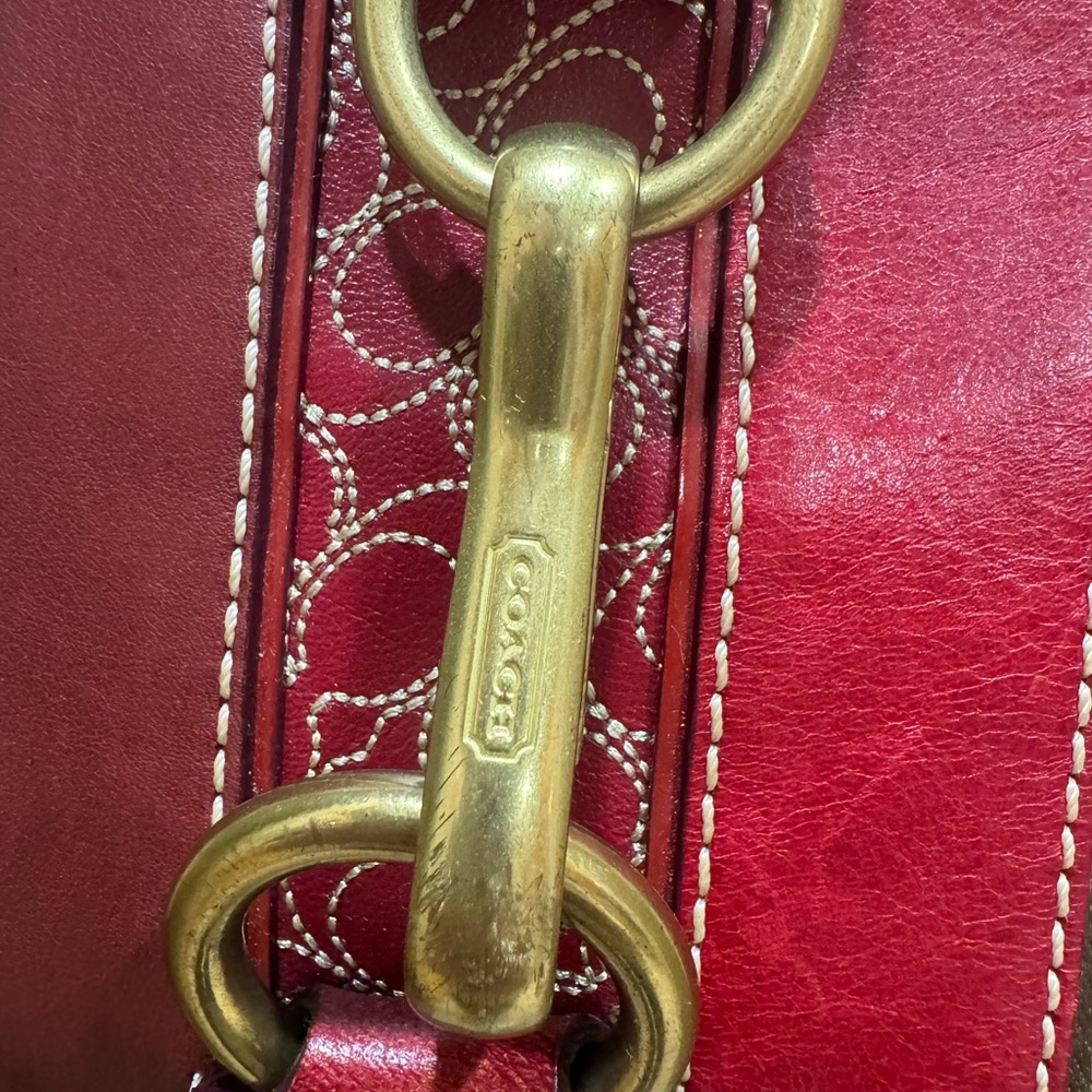 Vintage COACH Hampton Signature Monogram Shoulder Bag With Red Leather Handbag - Picture 6 of 16